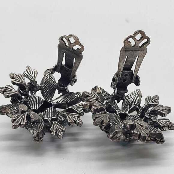 VTG Cluster AB and Pink/Purple Rhinestones Clip On Earrings Blue Accent Beads - Picture 7 of 9